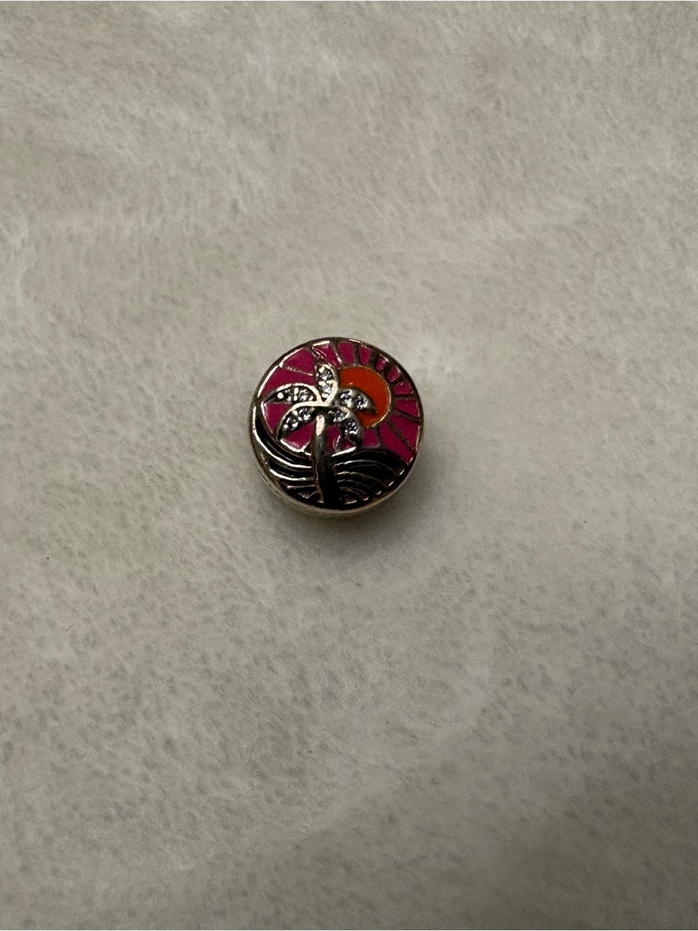 Retired Authentic Pandora Trop Sunset Charm 792116ENMX Paradise Palm CZ Silver